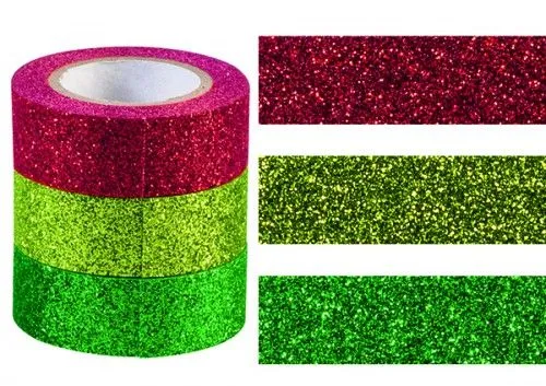 Szuper ajánlat Glitteres dekor ragasztószalag - sötétzöld-viágoszöld-piros
