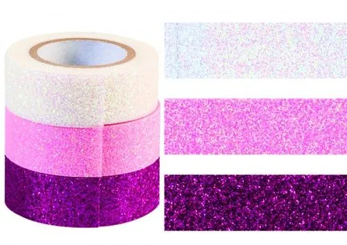 Újdonság Glitteres dekor ragasztószalag - pink-rózsaszín-fehér