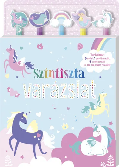 Szuper ajánlat Színtiszta varázslat - Tartalmaz: 5 radír, 1 grafitceruzát, 4 színes ceruzát és sok-sok szuper feladatot