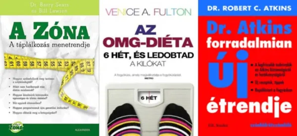 Exkluzív ajánlat 3 db fogyókúrás könyv: A Zóna - A táplálkozás menetrendje + Az OMG-diéta +Dr. Atkins forradalmian új étrendje