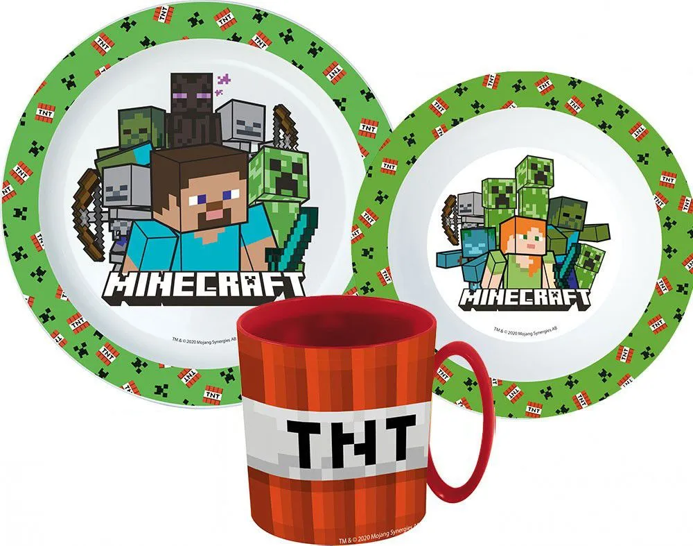 Kiárusítás Minecraft étkészlet, micro műanyag szett bögrével 350 ml