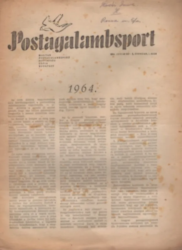Akció Postagalambsport 1964. X. évfolyam január-október, december (11 szám)