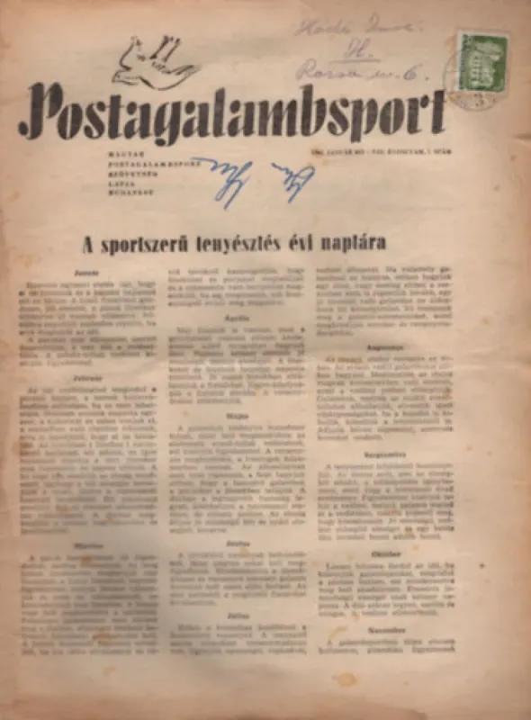 Postagalambsport 1962. VIII. évfolyam január-július, október-december (10 szám együtt) Legnépszerűbb