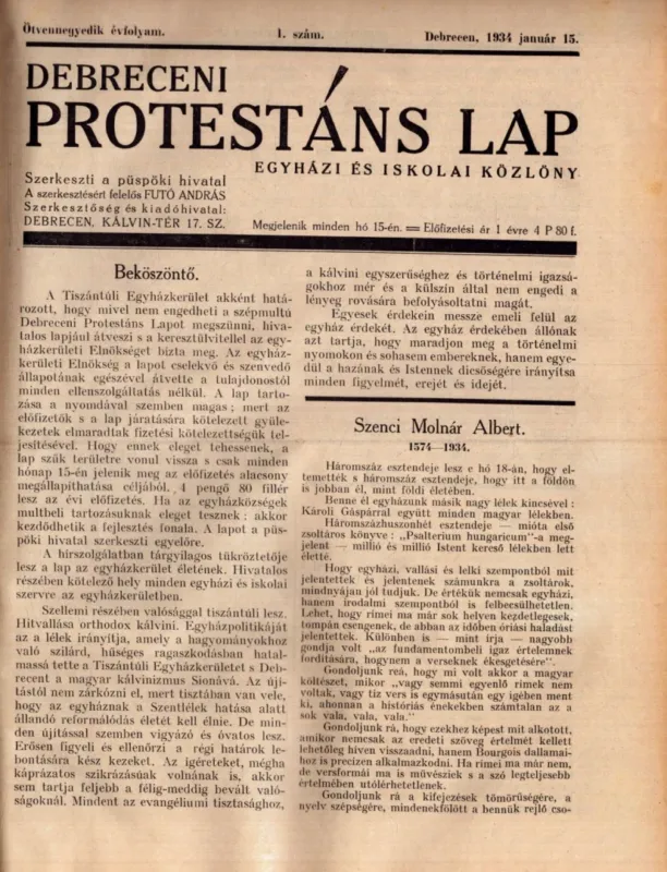 Debreceni Protestáns Lap 1934-1935. - 2 évfolyam egybekötve Biztonságos fizetés