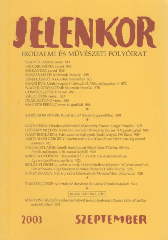 Biztonságos vásárlás Jelenkor 2003. Szeptember