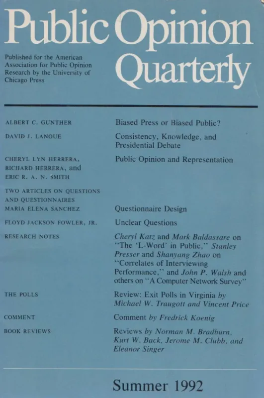 Kedvezményes ár Public Opinion Qaurterly - Summer 1992