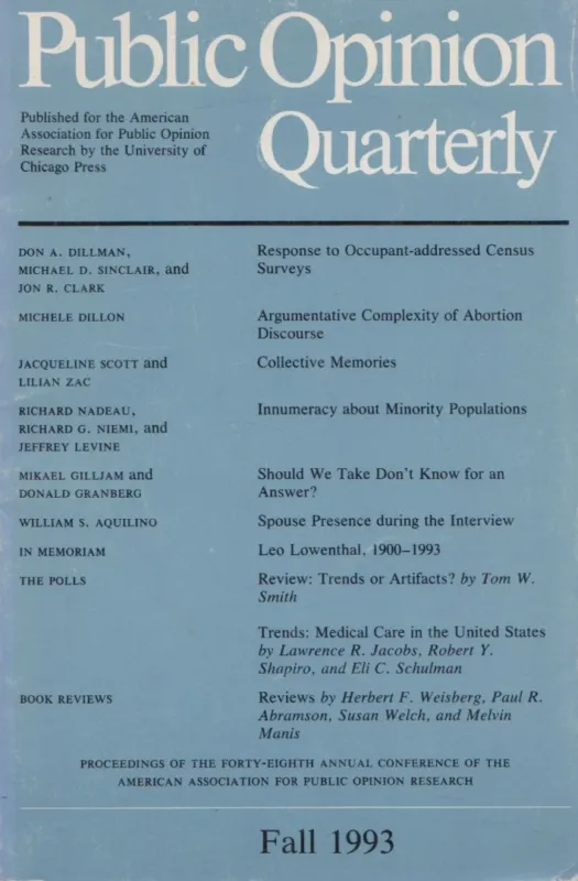 Public Opinion Qaurterly - Fall 1993 Kedvezményes ár