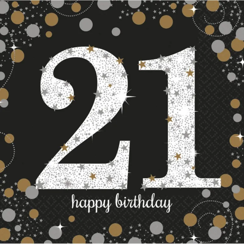 Happy Birthday 21 Gold szalvéta 16 db-os 33x33 cm Szuper akció
