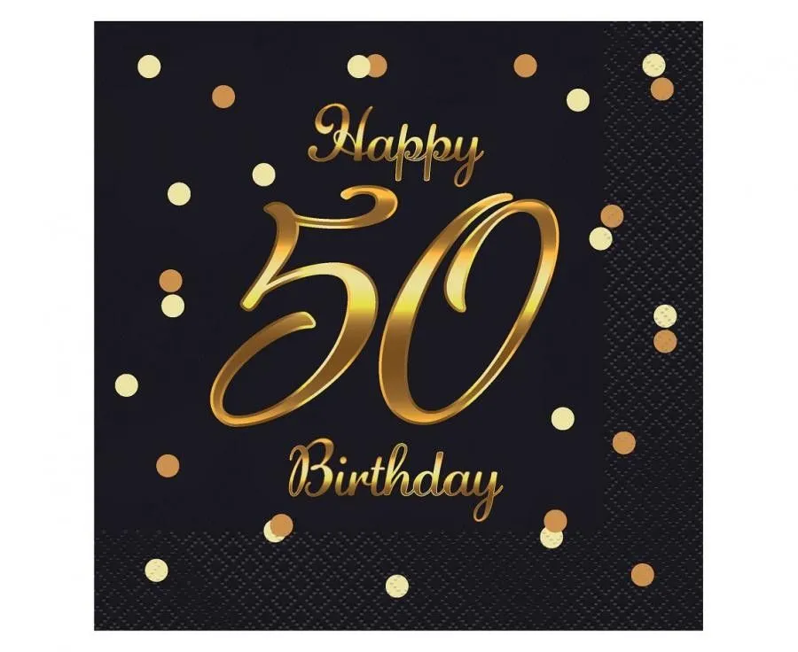 Happy Birthday 50 B&C Gold szalvéta 20 db-os 33x33 cm Árcsökkenés