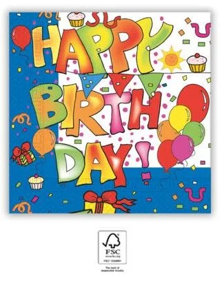 Olcsó Happy Birthday Kokliko szalvéta 20 db-os 33x33 cm FSC