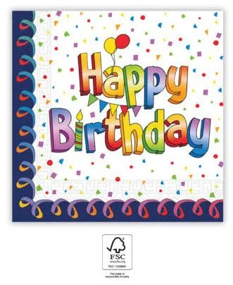 Kiárusítás Happy Birthday Multicolor szalvéta 20 db-os 33x33 cm FSC
