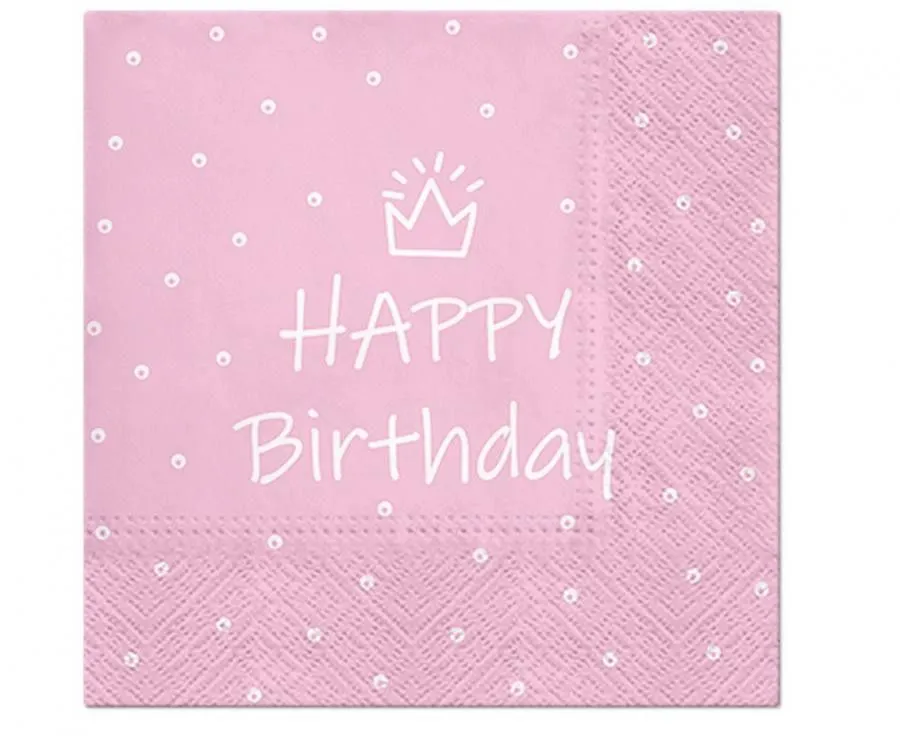 Akciós ár Happy Birthday Rózsaszín Light Pink szalvéta 20 db-os 33x33 cm