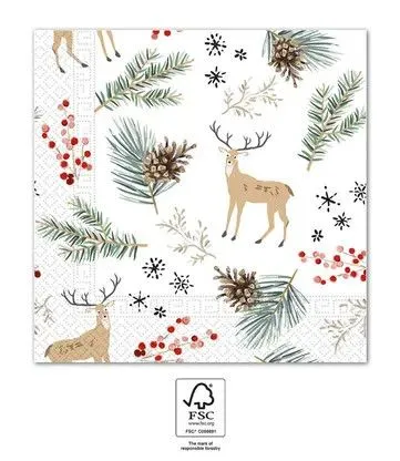 Korlátozott ajánlat Karácsonyi Forest Reindeers szalvéta 20 db-os 33x33 cm