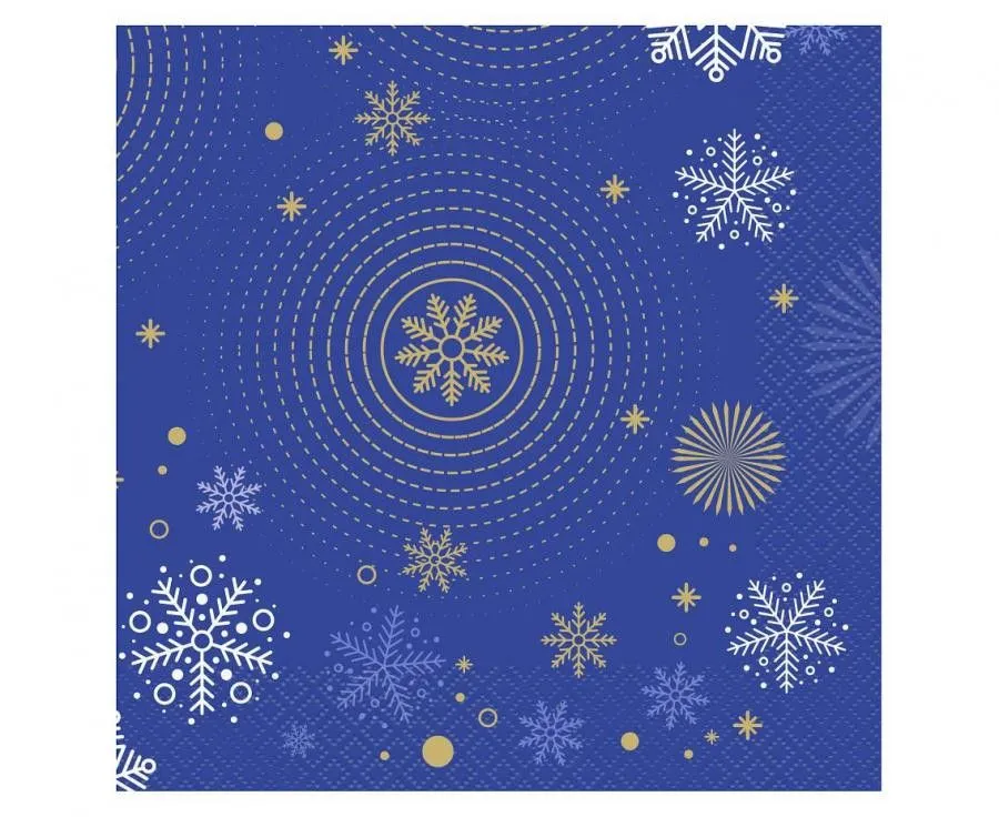 Újdonság Karácsonyi Navy Blue Snowflakes szalvéta 20 db-os 33x33 cm