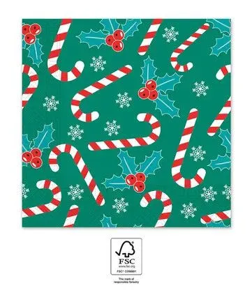 Gyors szállítás Karácsonyi Xmas Sugar Canes szalvéta 20 db-os 33x33 cm FSC