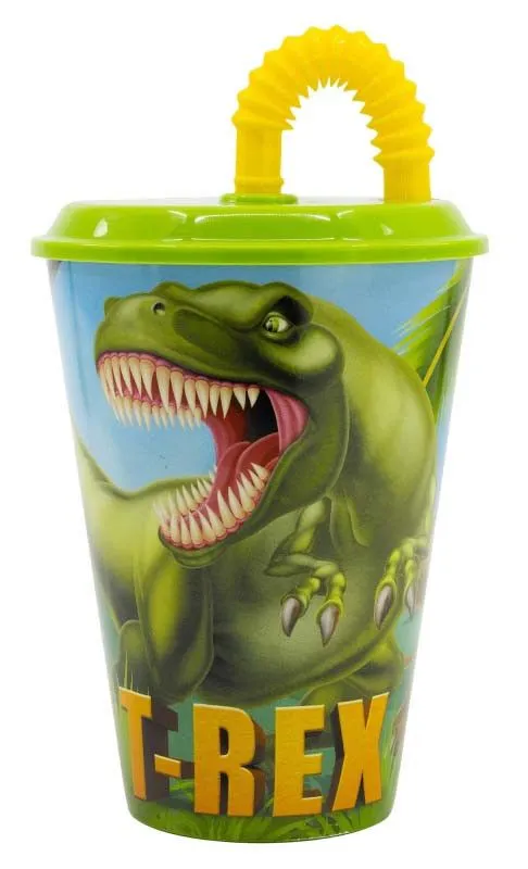 Expressz szállítás Dinoszaurusz T-Rex szívószálas pohár, műanyag 430 ml