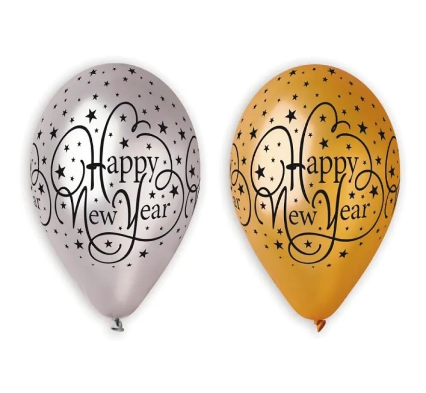 Happy New Year Gold Silver léggömb, lufi 6 db-os 12 inch (30 cm) Legjobb ár