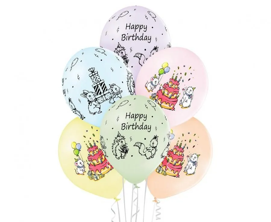 Szuper ajánlat Happy Birthday Cute léggömb, lufi 6 db-os 12 inch (30cm)