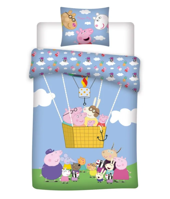 Peppa malac Hot Air Balloon gyerek ágyneműhuzat 100×140cm, 40×45 cm Árcsökkenés