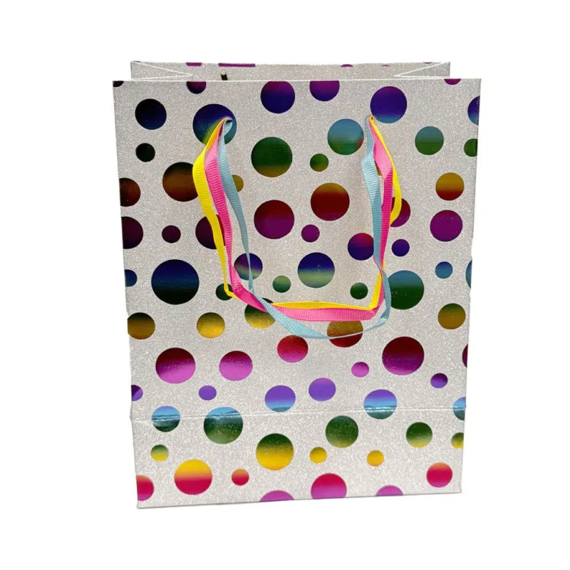 Színes Shapes csillámos papír ajándéktasak 18x10x23 cm Biztonságos vásárlás
