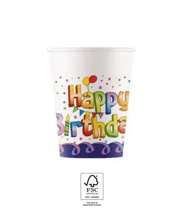 Happy Birthday Multicolor papír pohár 8 db-os 200 ml FSC Vedd meg online