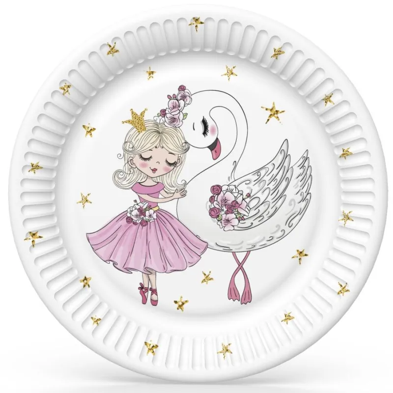 Bestseller Balett, Balerina With Swan papírtányér 8 db-os 18 cm