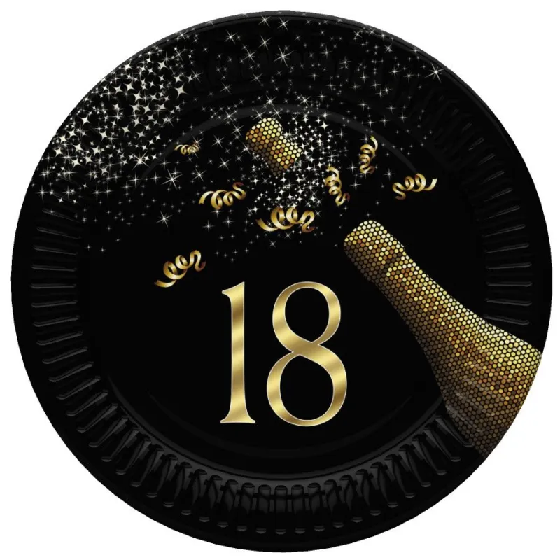 Ne maradj le Happy Birthday 18 Golden Champagne papírtányér 8 db-os 22,7 cm
