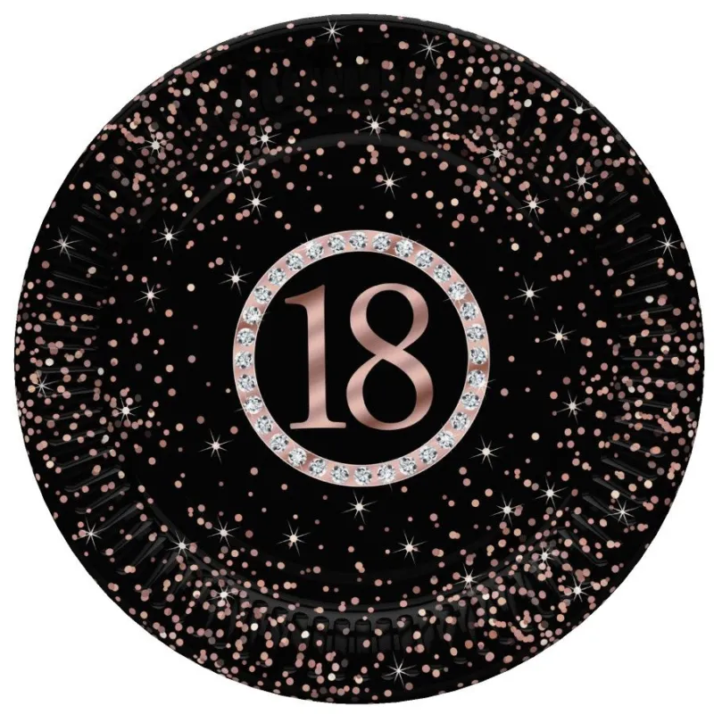 Happy Birthday 18 Rose Gold papírtányér 8 db-os 18 cm Biztonságos vásárlás