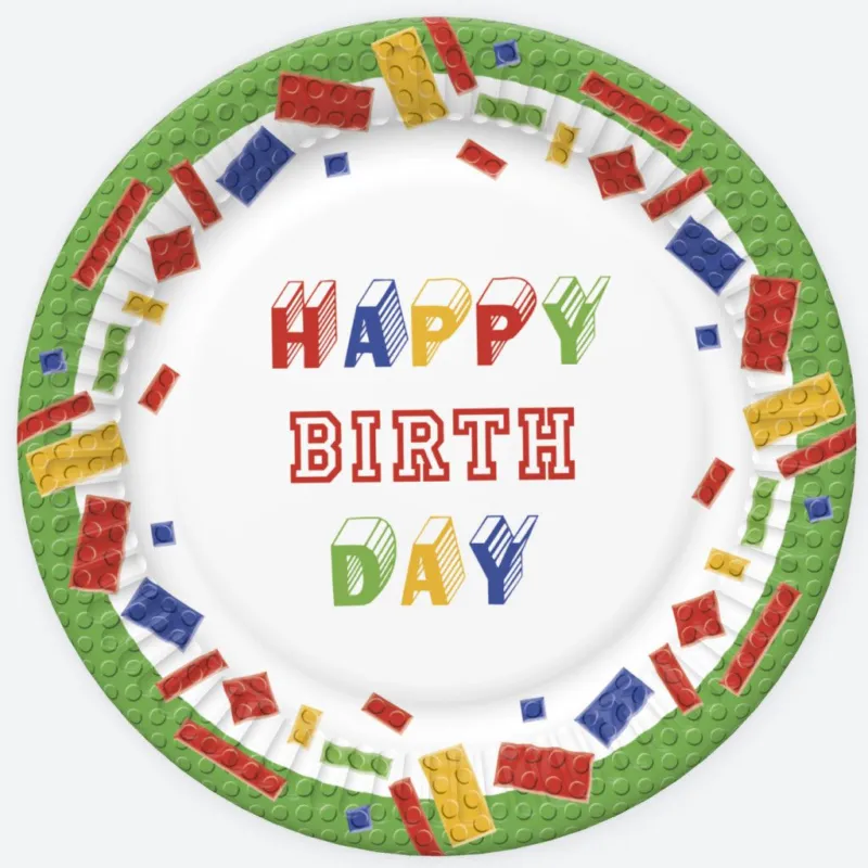 Azonnali szállítás Happy Birthday Building Blocks papírtányér 8 db-os 22,7 cm