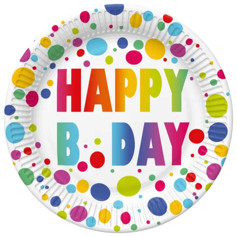 Happy Birthday Dots papírtányér 8 db-os 22,7 cm Biztonságos fizetés