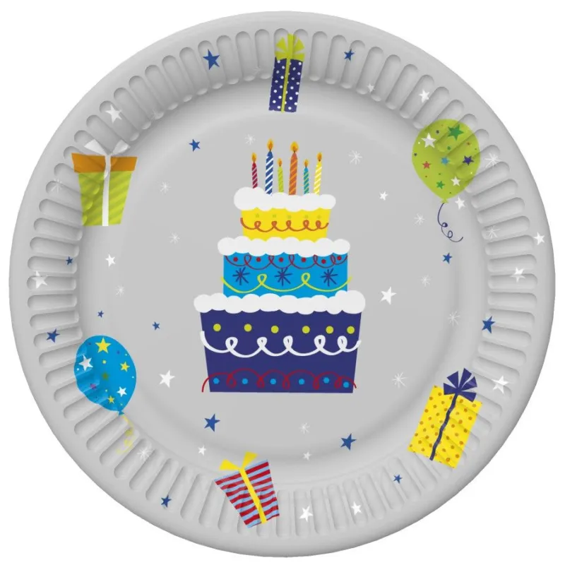 Korlátozott ajánlat Happy Birthday Gifts and Garlands papírtányér 8 db-os 18 cm