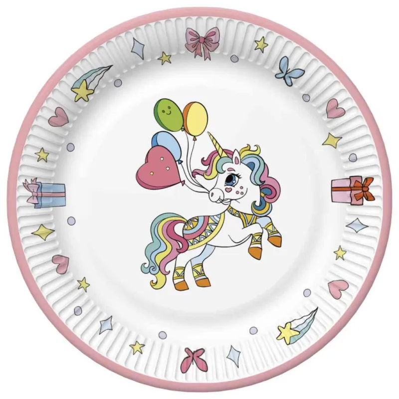 Akciós ár Unikornis Colourful papírtányér 8 db-os 22,7 cm