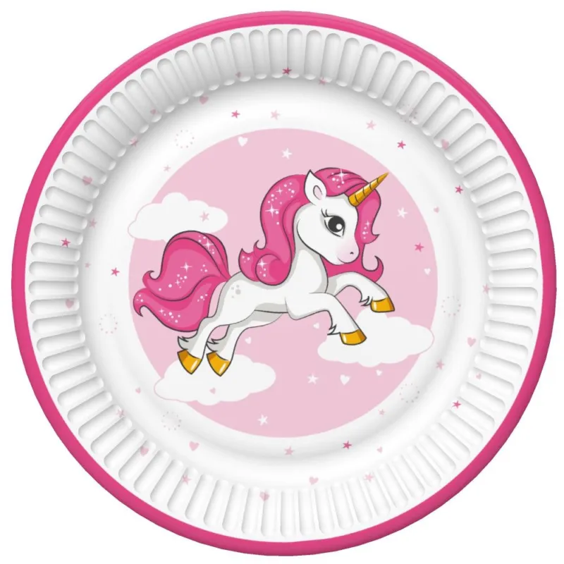 Különleges ajánlat Unikornis Pink Heart papírtányér 8 db-os 22,7 cm