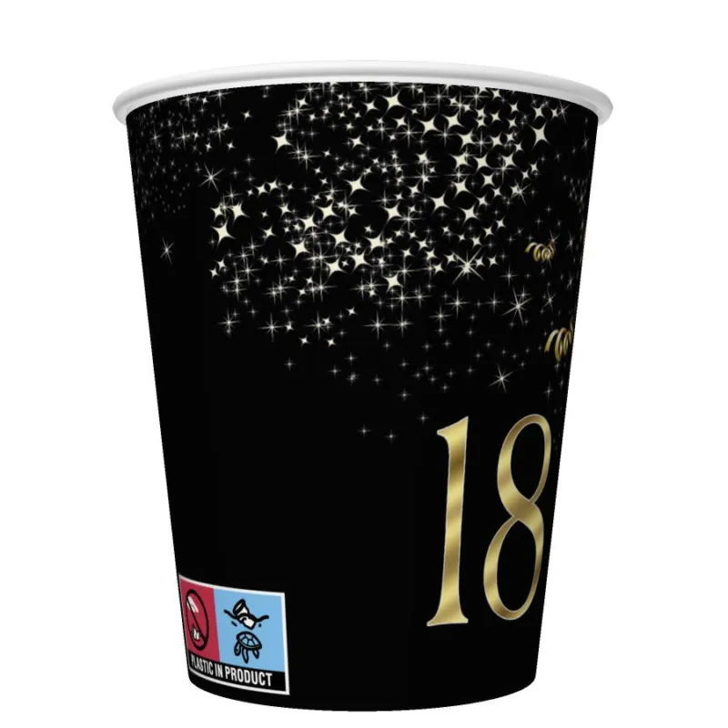 Happy Birthday 18 Golden Champagne papír pohár 8 db-os 250 ml Szuper ajánlat