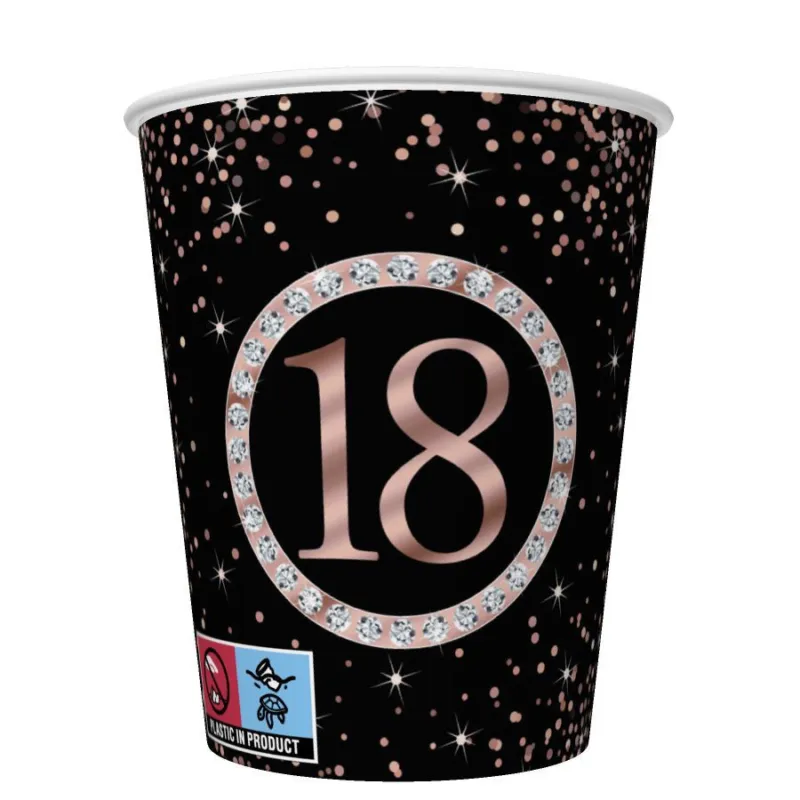 Újdonság Happy Birthday 18 Rose Gold papír pohár 8 db-os 250 ml