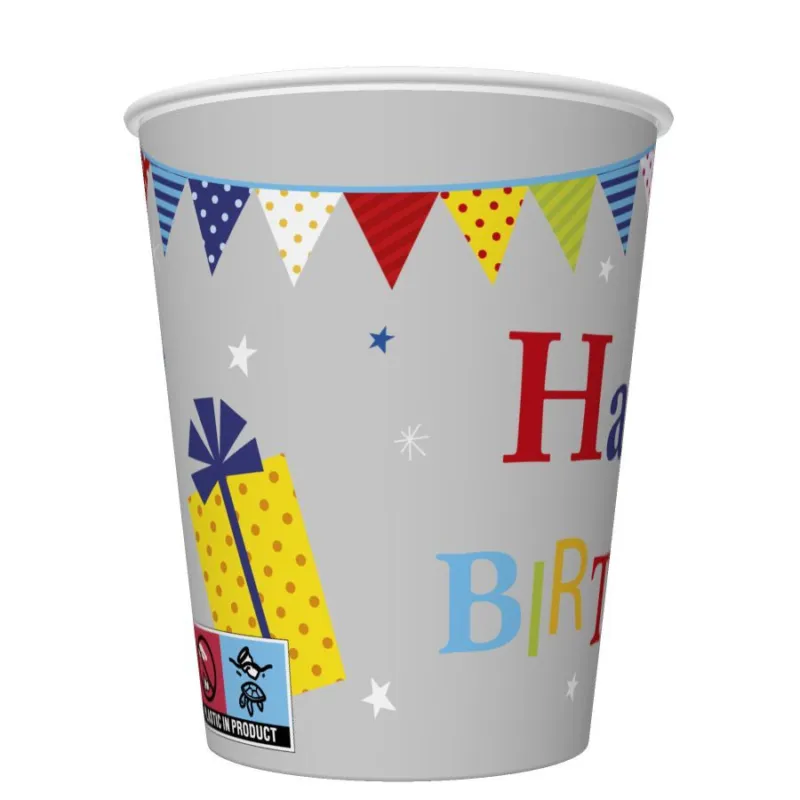 Happy Birthday Gifts and Garlands papír pohár 8 db-os 250 ml Biztonságos fizetés