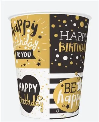 Happy Birthday Golden papír pohár 8 db-os 250 ml Vásárlói kedvenc