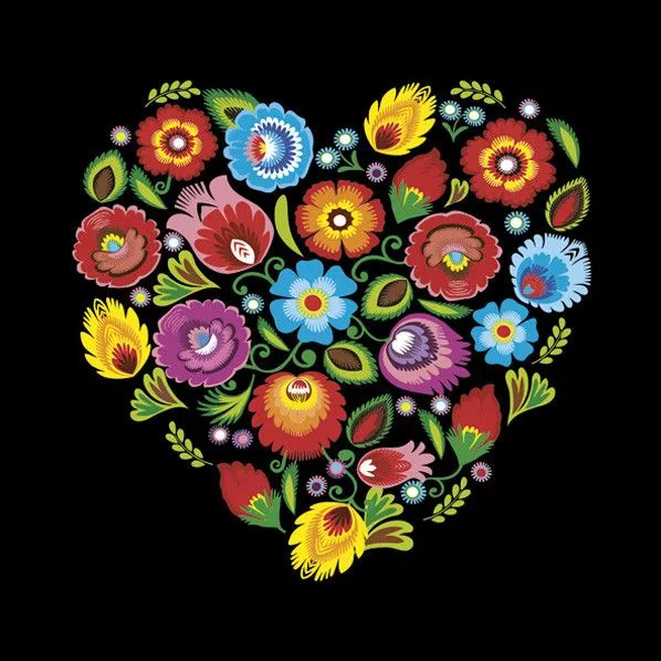 Virág Folk Heart Black szalvéta 20 db-os 33x33 cm Árcsökkenés